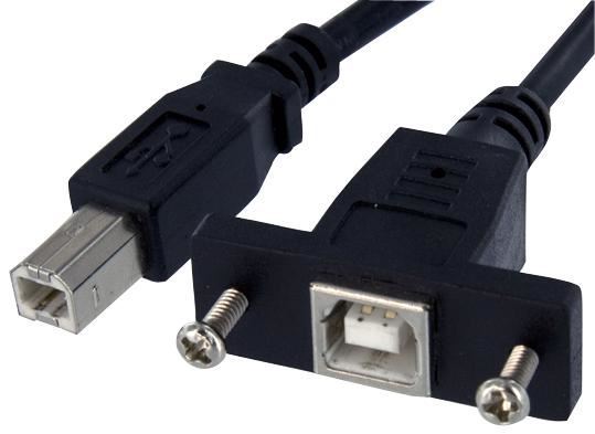 0.3m Panel Mount USB B Socket to B Plug Cable