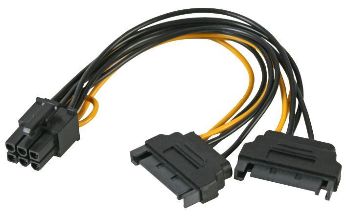 2x SATA Power Male to PCI-Ex 6 Pin Male Lead, 15cm