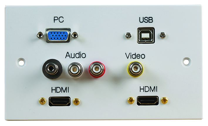 2 Gang HDMI Wallplate with VGA, USB B & AV Ports