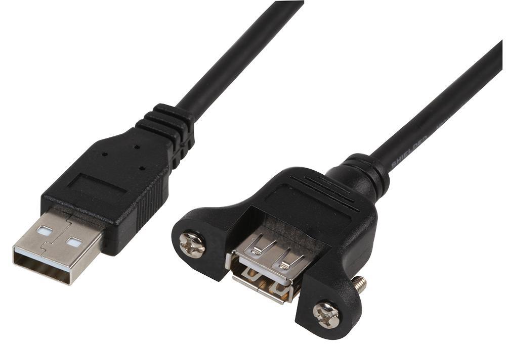 1m USB A Plug to USB A Chassis Mount Socket Lead