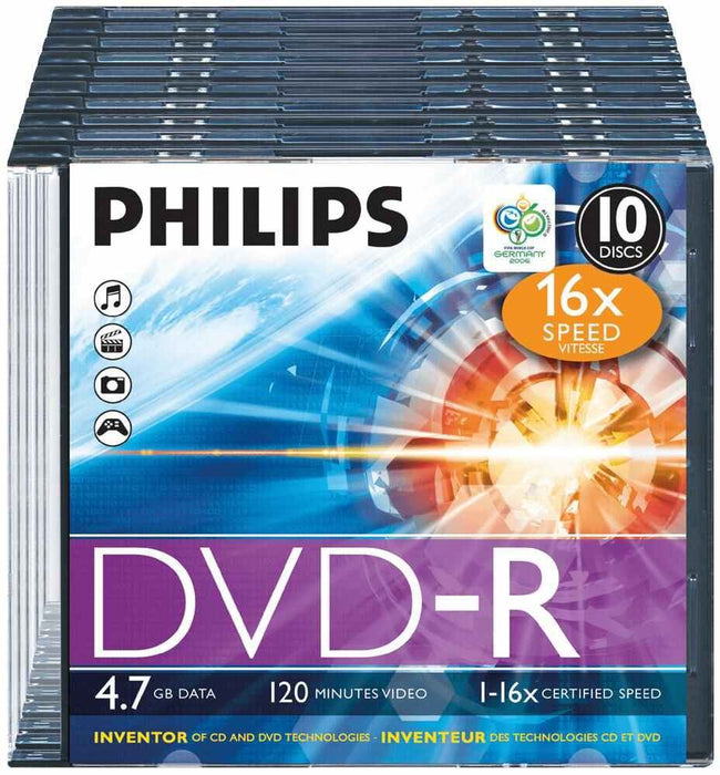 16x Speed DVD-R Blank DVDs - Slim Case 10 Pack