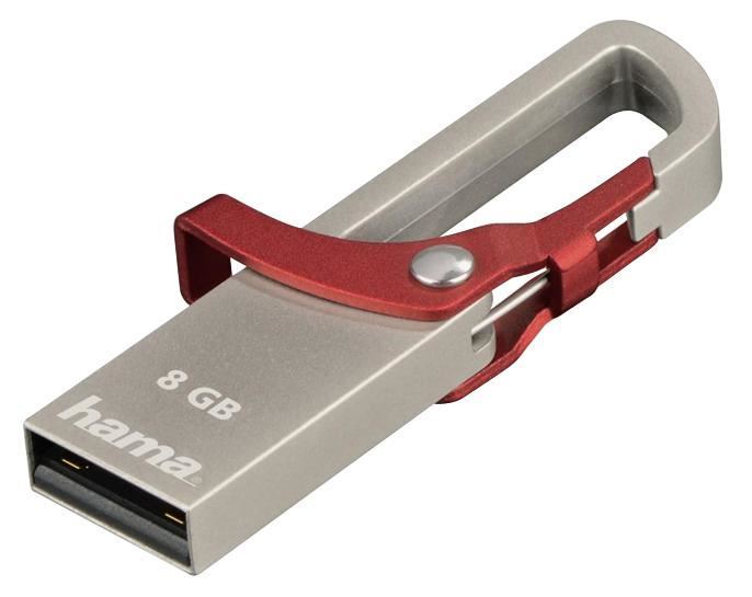 8GB Hook Style USB 2.0 Flash Drive - 15 MB/s Red