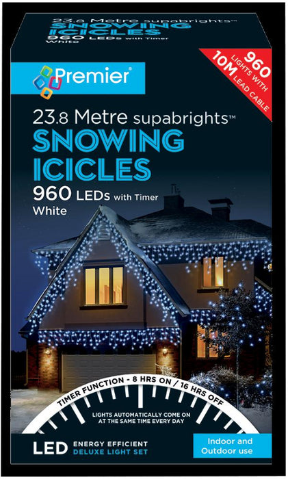 Raraion - 960 LED Snowing Icicle White Lights with Timer