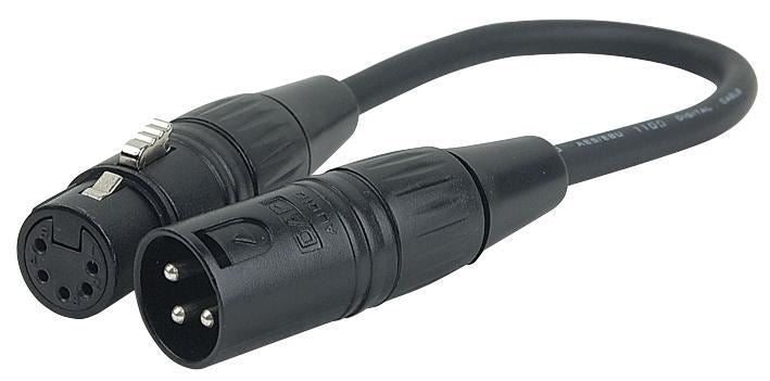 3 Pin XLR Male to 5 Pin XLR Female DMX Adaptor Lead 0.25m