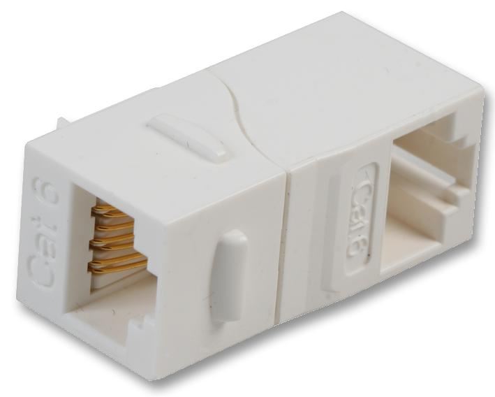 Unshielded Cat6 Female to Female Coupler, White - Rear Outlet 90° to Front Outlet