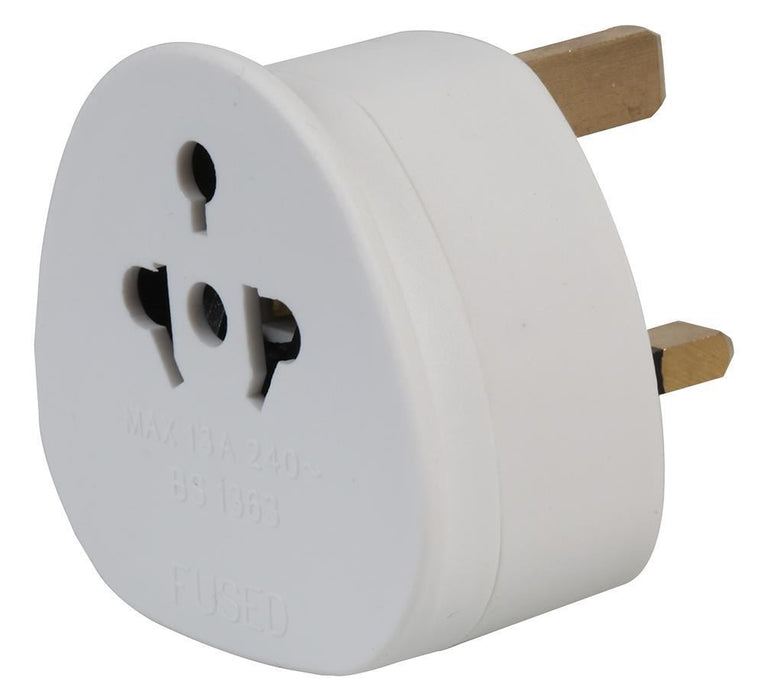 World Wide to UK Travel Adaptor, White, 13A Fuse