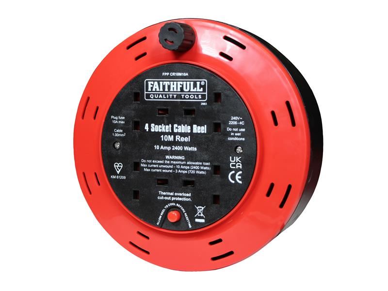 Cable Reel 240V 10A 4-Socket 10m