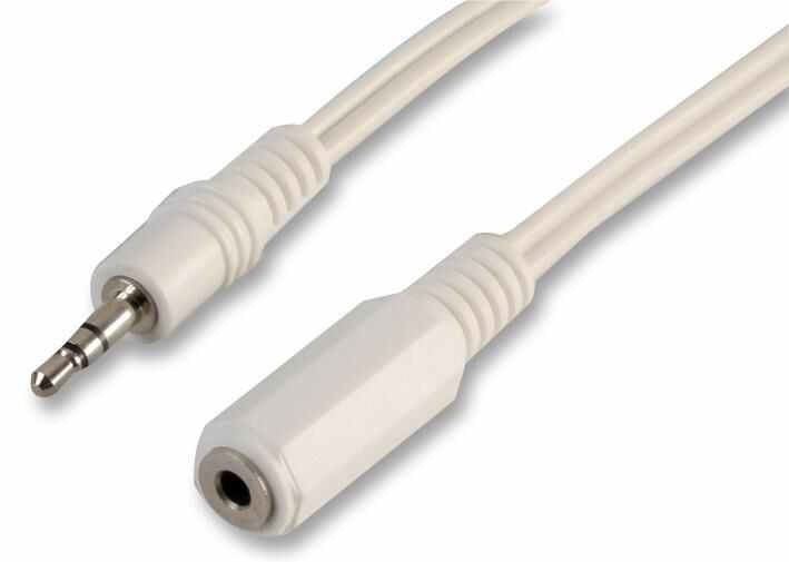 3.5mm Stereo Jack Socket to Plug Lead, 1.2m White