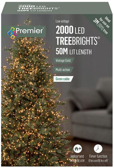 2000 LED Vintage Gold Christmas Tree Lights with Timer, 50m