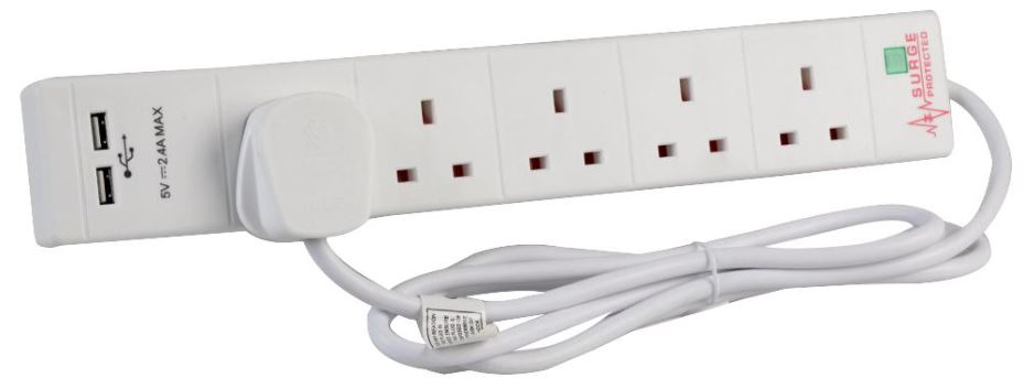 5 Way + USB Surge Protected Extension Lead