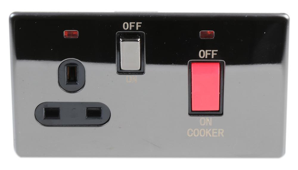 Screwless Cooker Switch with Neons, 45A, Black Nickel