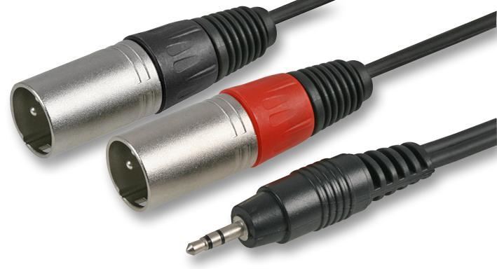 3.5mm Stereo Jack to 2x 3 Pin XLR Plug to Plug Lead - Black