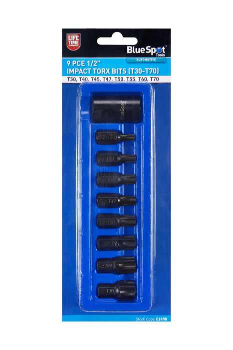 9 PCE 1/2" Impact Torx Bits (T30-T70)