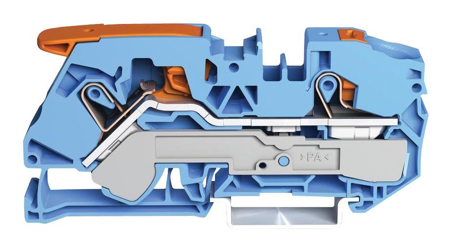 2 Conductor Through Terminal Block with Lever and Push Button, 800V, 76A, 20AWG to 6AWG, 16mm2