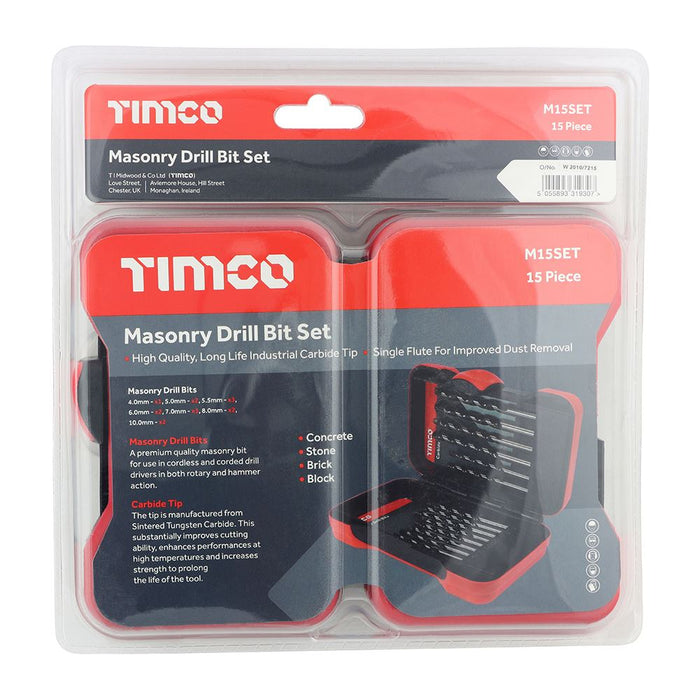 Masonry Drill Bit Set (Size 15pcs - 15 Pieces)