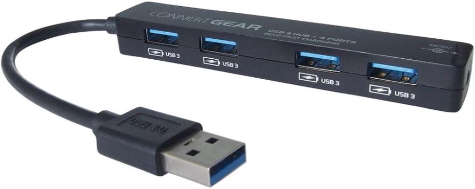 4 Port USB 3.0 Hub with Power Supply, Black
