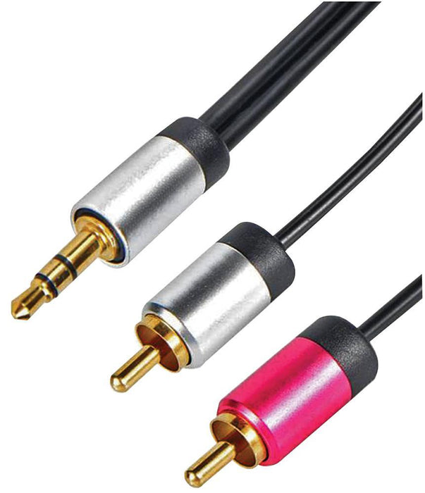 3.5mm Stereo Jack Plug to 2x Phono (RCA) Plugs Lead, Black