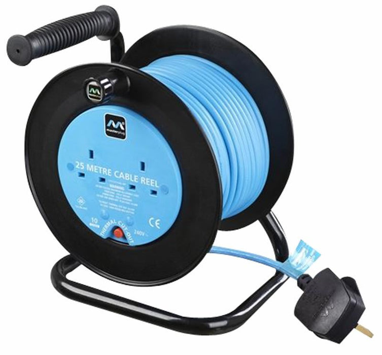 25m 2 Gang 10A Cable Reel, Black/Blue