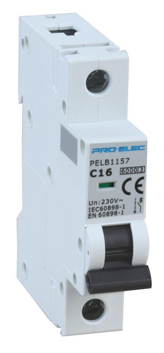 16A Single Pole MCB, C Curve, 6kA