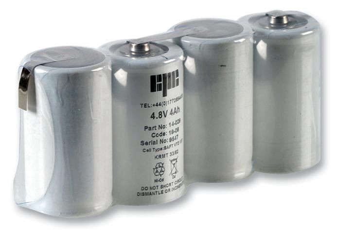 4.8V 4Ah Ni-Cd Emergency Lighting 4x D Battery Pack, Tagged Side-by-Side