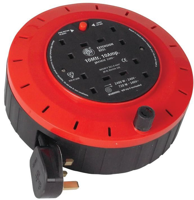 4 Gang Cassette Cable Reel with Safety Cutout, 10A, 10m, Red