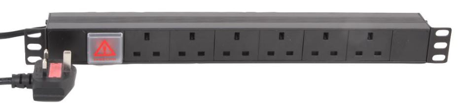 1U 6 Way Switched 13A Mains Sockets Horizontal PDU