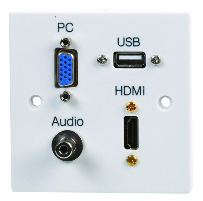 1 Gang Multimedia Wallplate with 1x HDMI, VGA, 3.5mm Stereo Jack & USB-A Female Connectors