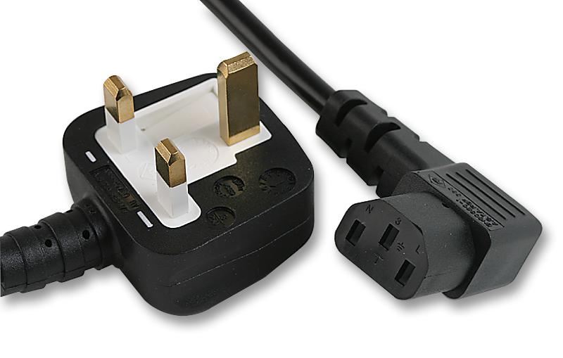 13A UK Plug to Right Angled IEC C13 Mains Lead