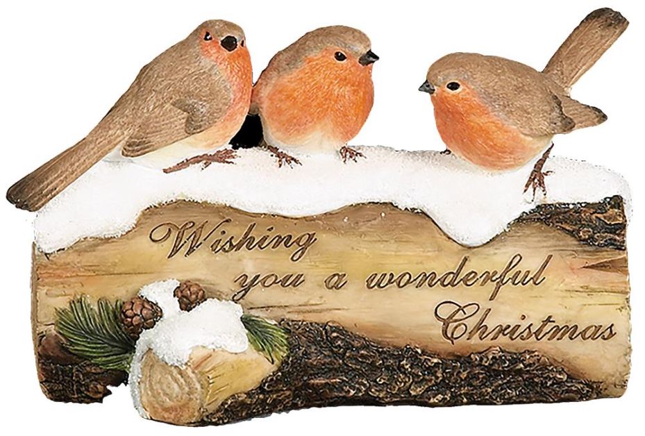 Three Robins On a Log Christmas Ornament