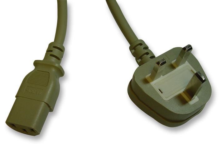 5A UK Plug to IEC C13 Power Cable, 2m Grey