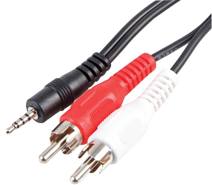 2.5mm 4 Pole Jack Plug to 2x Phono (RCA) Plug Lead