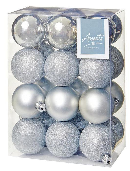 60mm Silver Christmas Baubles, Pack of 24