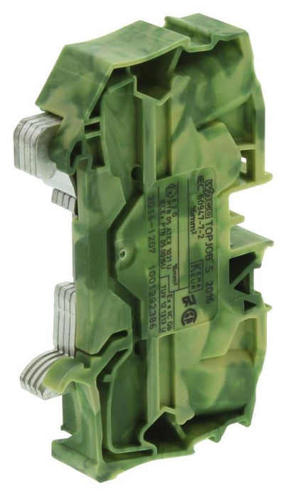 2 Way 76A 800V DIN Rail Mount Terminal Block, 20-6AWG, 16mm² - Green/Yellow