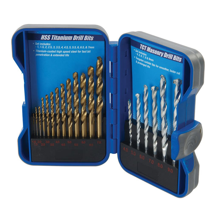 Titanium-Coated HSS & Masonry Drill Bit Set 19pce - 1 - 9mm