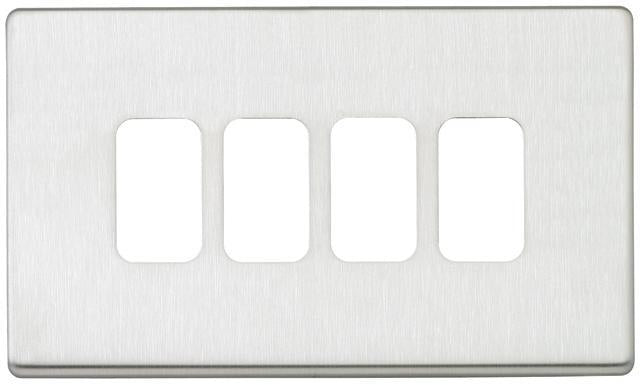 4 Module Grid Plate with Brushed Stainless Steel Frame