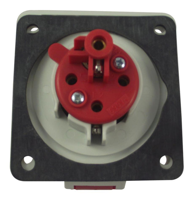 16A, 415V, Panel Mount CEE Socket, 3P+E, Red, IP44