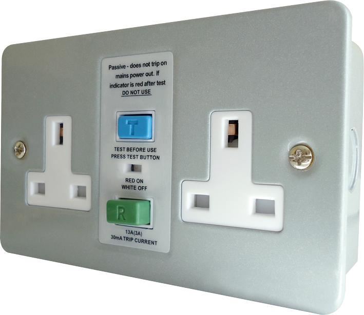 13A Twin Unswitched Metal Clad RCD Socket