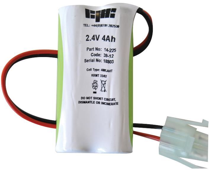 2 Cell In-line High Temp NiMH Emergency Lighting Battery Pack with Fly Lead Connection