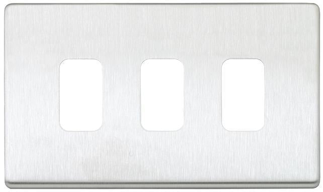 3 Module Grid Plate with Brushed Stainless Steel Frame