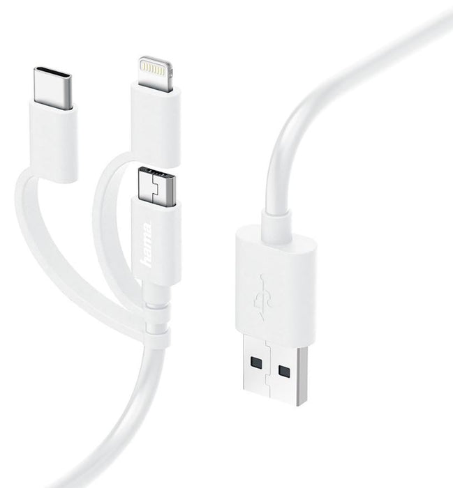 3-in-1 USB Charge and Sync Cable USB to Micro USB / USB-C / Lightning, 1m White