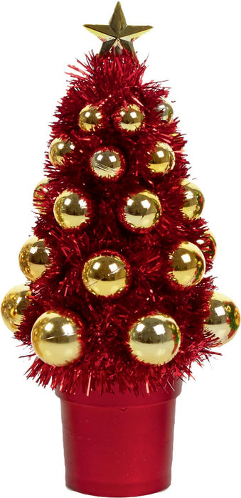 21cm Christmas Mini Tinsel  Tree, Gold Tree with Silver Baubles & Star