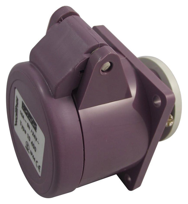 16A, 24V, Panel Mount CEE Socket, 2P, Violet, IP44