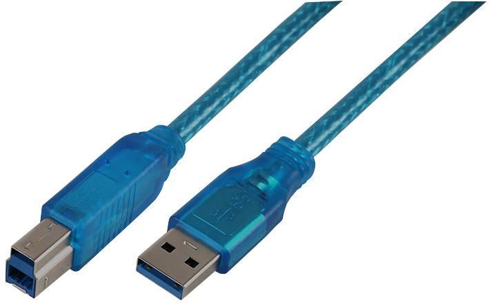 Transparent Blue 2m USB 3.0 A Male to B Male Lead