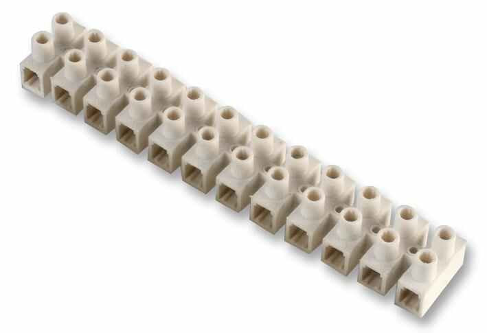 12-Way Terminal Block, 15A, Nylon, White (Pack of 10)