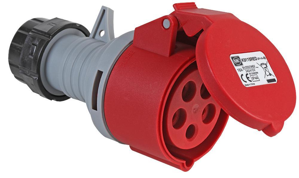 16A, 415V, Cable Mount CEE Socket, 3P+N+E, Red, IP44