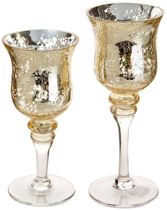 Raraion - Gold Crackle Glass Candle Holders, 2 Pack - 250mm & 300mm