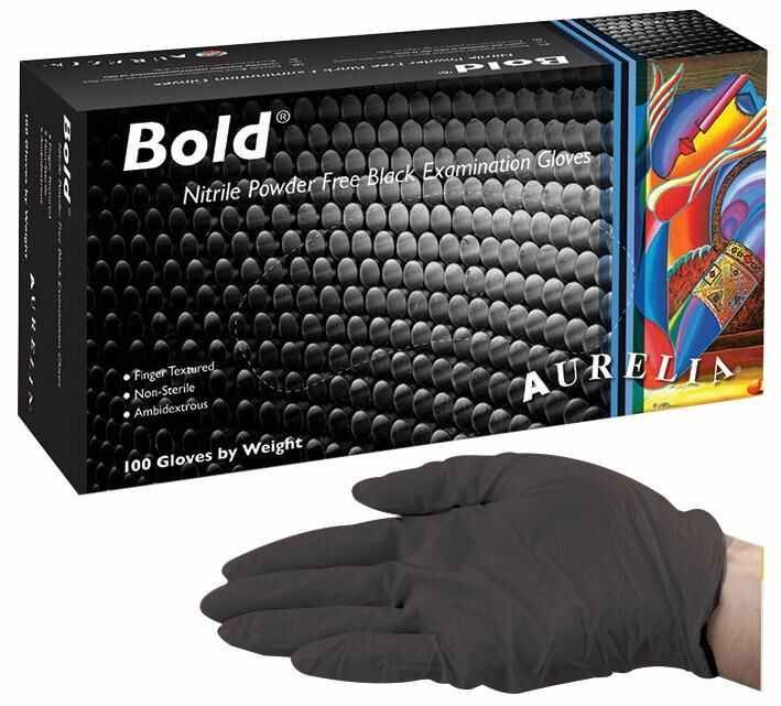 AURELIA Bold Strong Black Powder Free Nitrile Disposable Gloves- Large 100 Pack