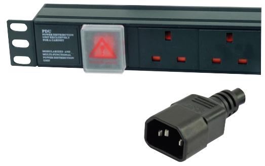 1U 6 Way 13A Mains Sockets to IEC C14 Plug Horizontal PDU