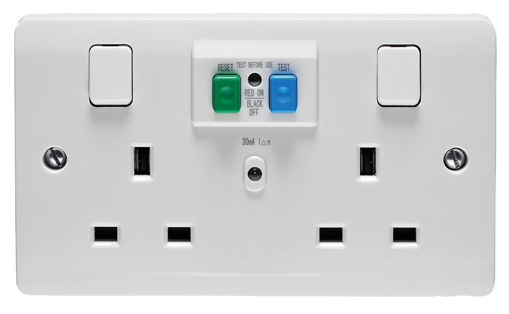 Instinct 2 Gang, Switched RCD Wall Socket, 13A