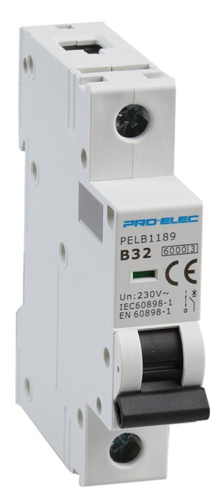 32A Single Pole MCB, B Curve, 6kA